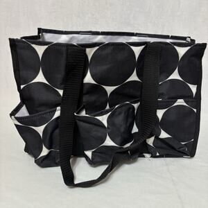 Thirty One Organizing Utility Tote 15 x 10 x 6 Pockets Black White Dots Circles
